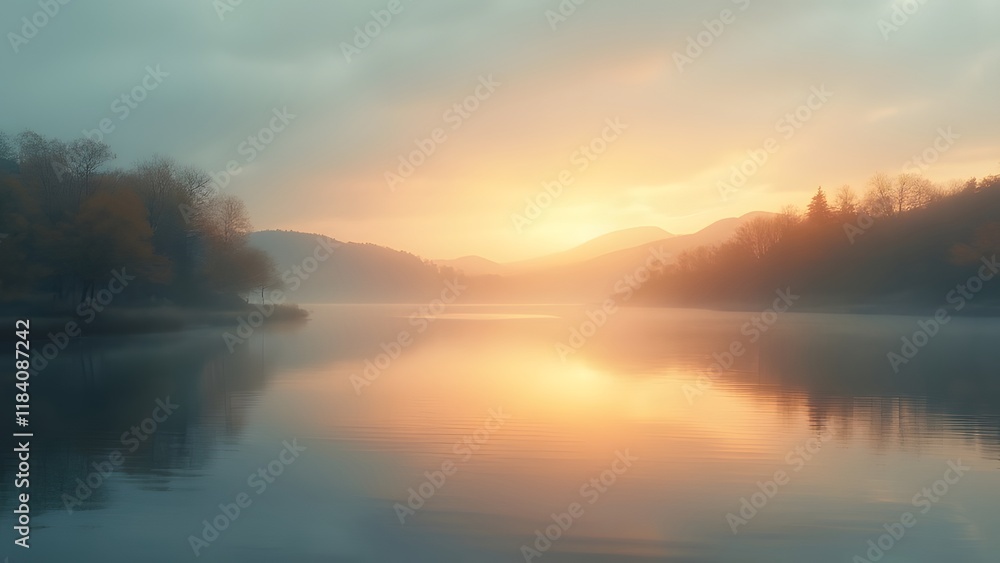 Serene Pastel Sunset Lake Reflection, Minimalist Golden Hour Landscape Photography Serene Pastel Sunset Lake Reflection, Minimalist Golden Hour Landscape Photography