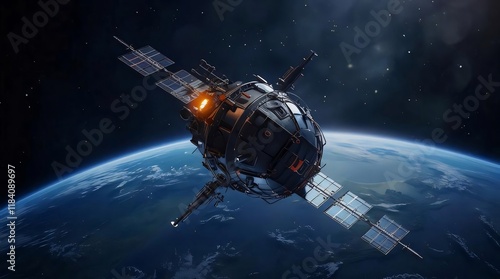 Obraz na płótnie Satellite orbiting Earth, space exploration, cosmic background. w salonie