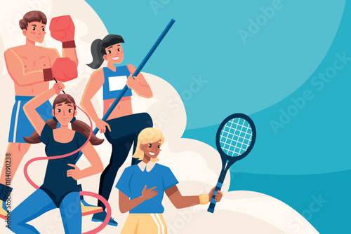 Athletes with Sports Equipment Illustration