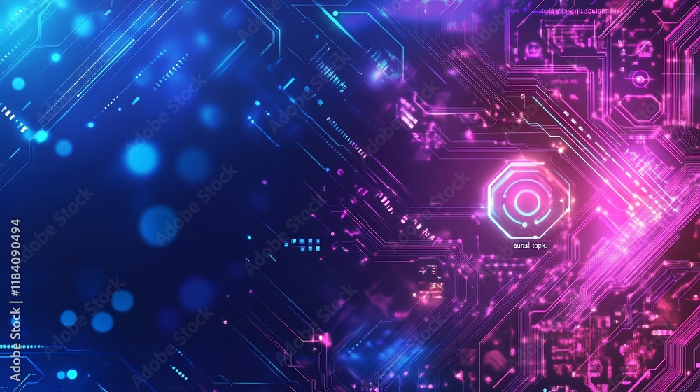 Fototapeta premium Abstract digital circuit design with vibrant colors and glowing elements.