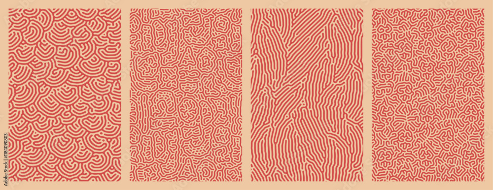 Fototapeta premium Set of collection abstract orange patterns background designs with organic Turing style line patterns
