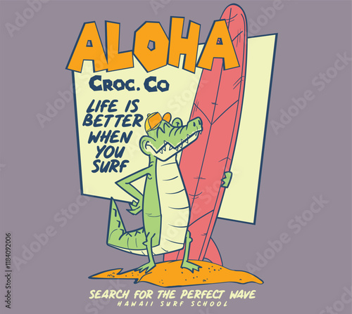 caroon surfer animal illustration for t shirt print or poster