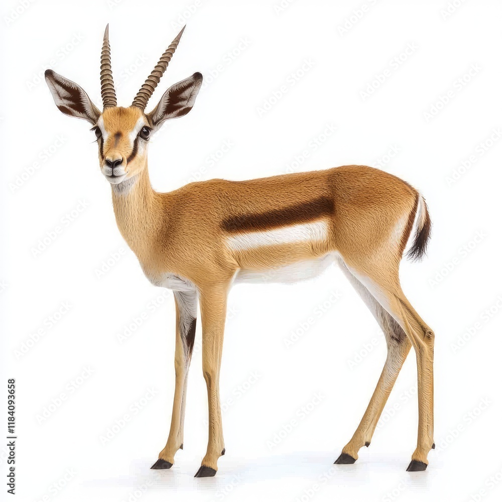 Fototapeta premium Majestic Gazelle: A Stunning Portrait of African Wildlife. Discover the beauty and grace of this elegant antelope against a pristine white background. 
