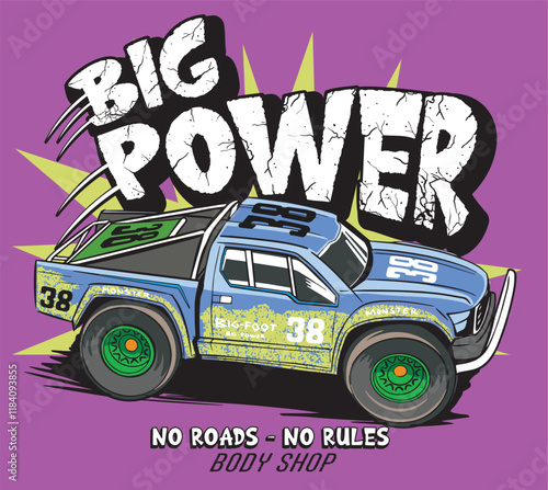 cartoon off road car illustration for t shirt print or poster