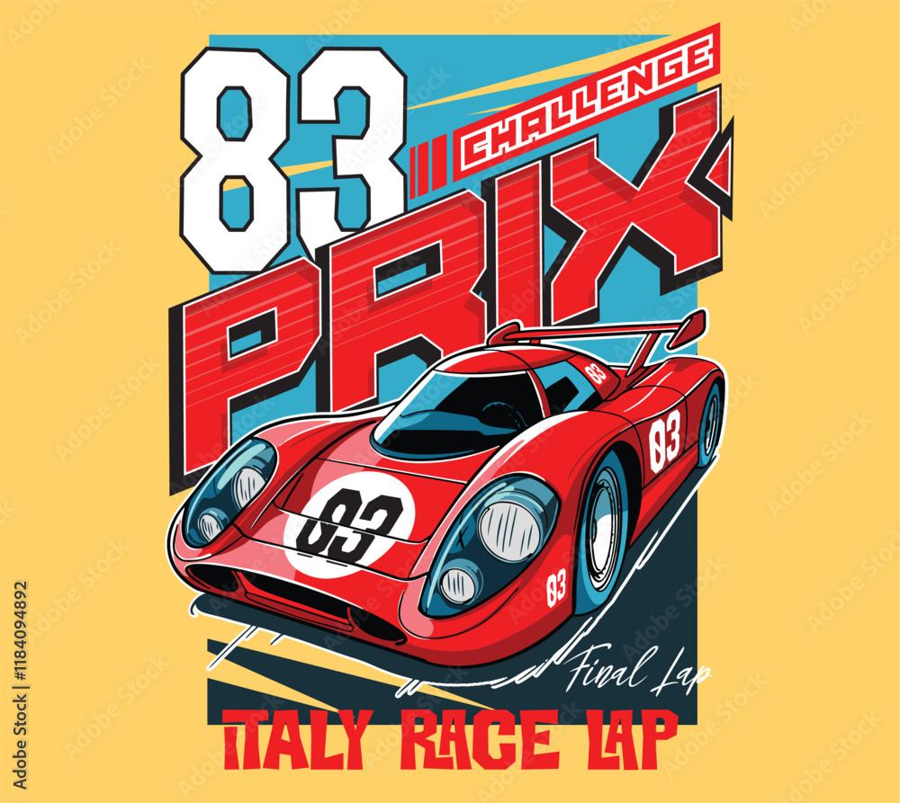 Fototapeta premium cartoon super racing car illustration for t shirt print or poster