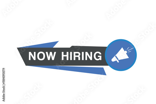 Now hiring banner modern template Vector label with colorful design. Web element with megaphone icon.