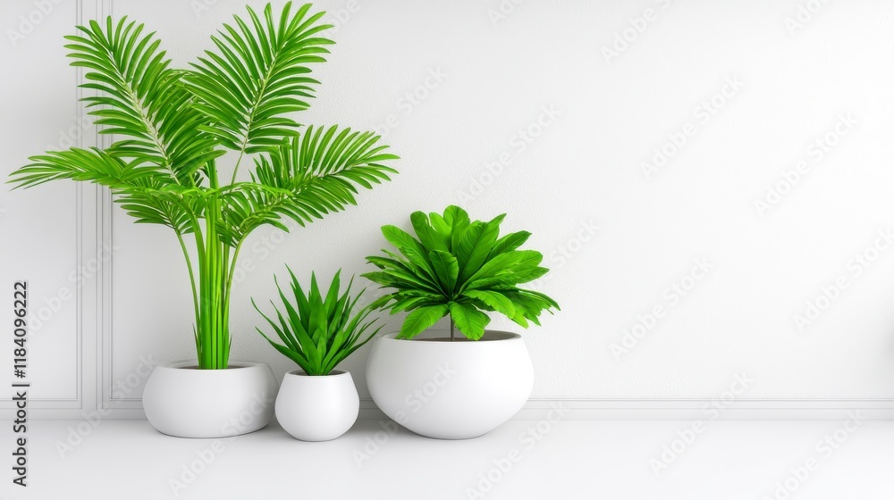 Obraz premium Indoor Plant Arrangement in Modern Minimalist White Pots