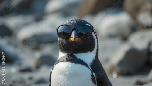 A penguin wearing sunglasses photo