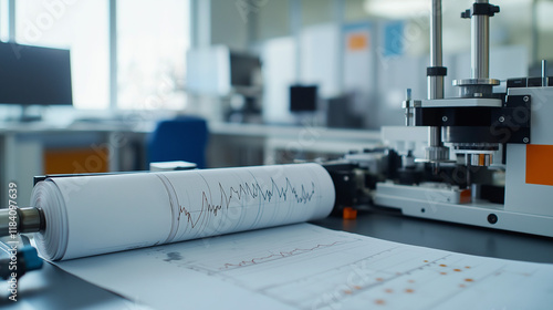 Seismograph recording earthquake activity with visible seismic waves photo