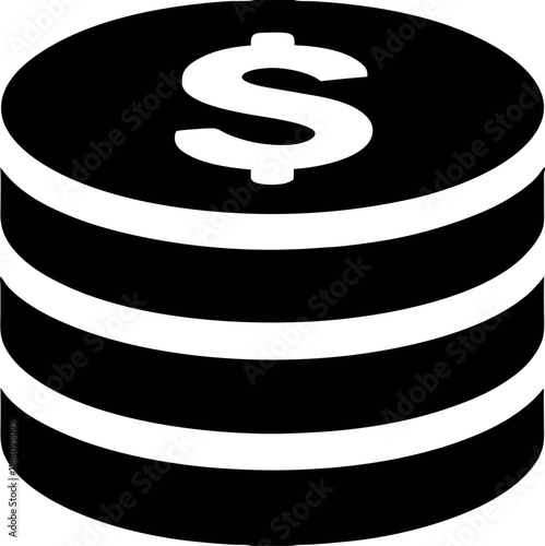 dollar sign with stacked coins icon symbolizing money, wealth, and financial growth, ideal for finance-related designs.
