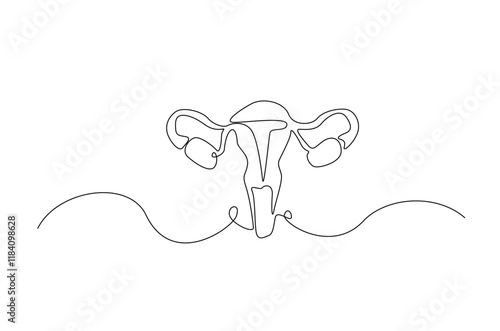 Human uterus organ in continuous one line drawing. Editable vector.