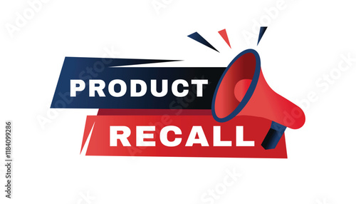 Product recall banner modern label with Loudspeaker vector element. Red design template.