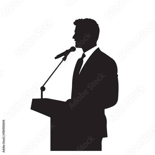 CEO Silhouette Speaking at Podium – Vector Illustration