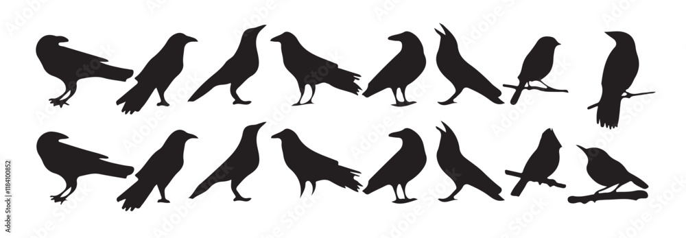 silhouettes of birds in black color.bird silhouette vector illustration,Diverse positions, flying, perching silhouettes of birds in black color.bird silhouette vector illustration,Diverse positions, flying, perching