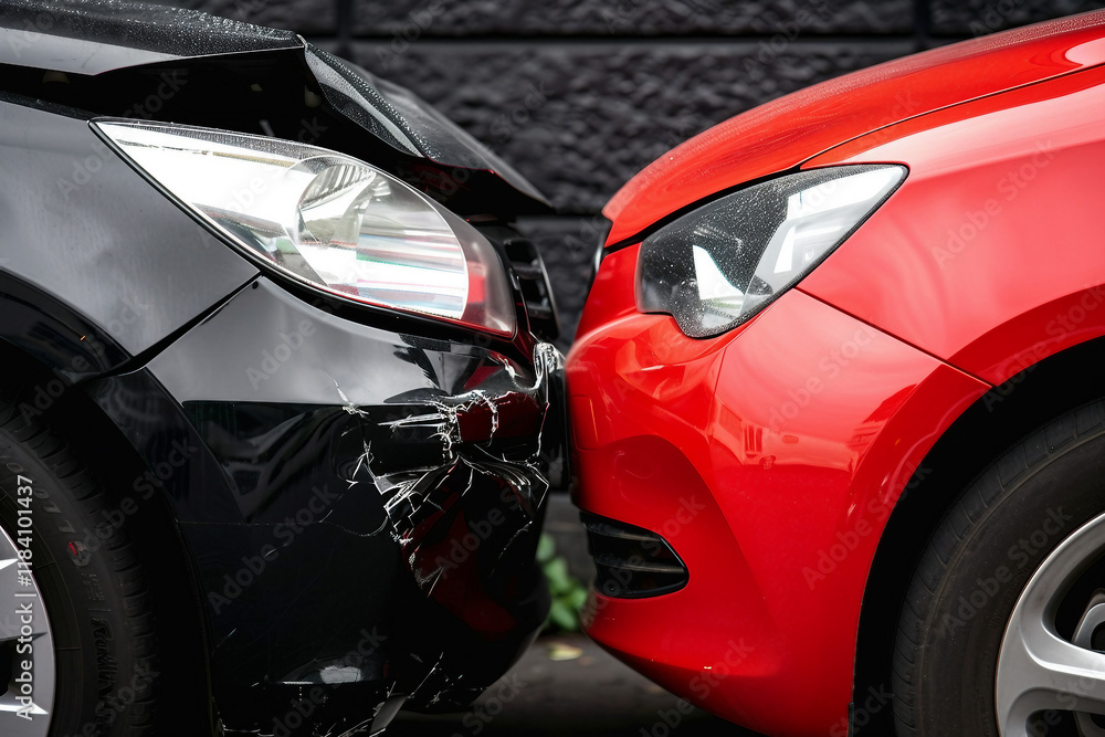 Generative AI illustration of damaged vehicle on city street caused high speed