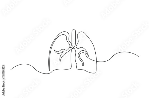 Anatomical human lungs organ in continuous one line drawing. Editable vector.