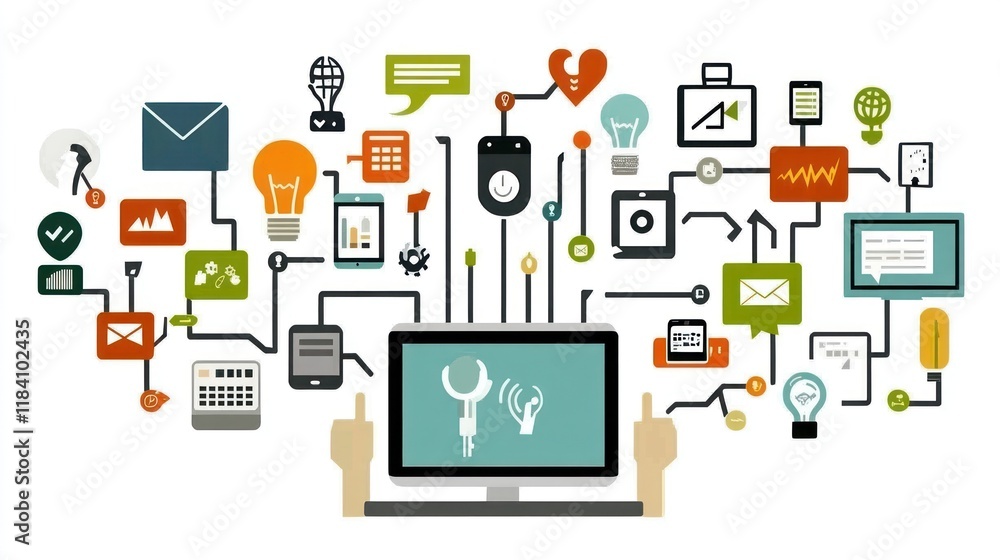 Computer System Integration, Network, Data, Connection, Workflow, Global, Technology, Digital, Business, Communication Computer System Integration, Network, Data, Connection, Workflow, Global, Technology, Digital, Business, Communication