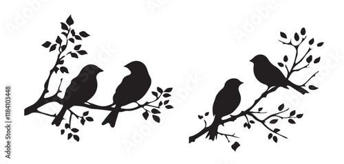 silhouettes of birds in black color. Beautiful bird couple sparrow vector design.Sparrow silhouette vector illustration.