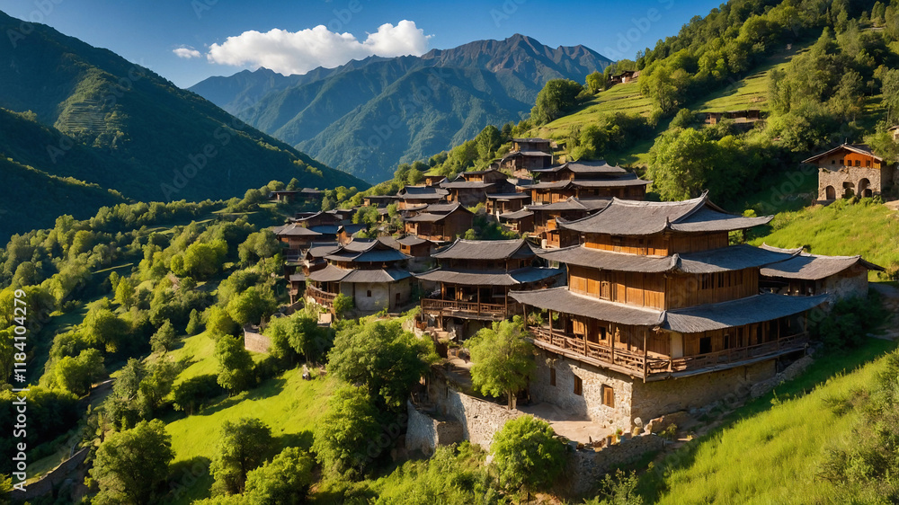 Obraz premium Secluded mountain villages with traditional architecture