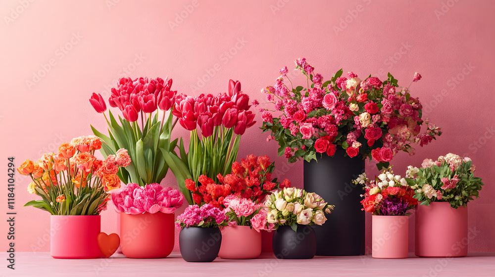 Display Podium for Mother's Day and Valentine's Day with Heart and Flower on Minimal Pink Background. Display Podium for Mother's Day and Valentine's Day with Heart and Flower on Minimal Pink Background.