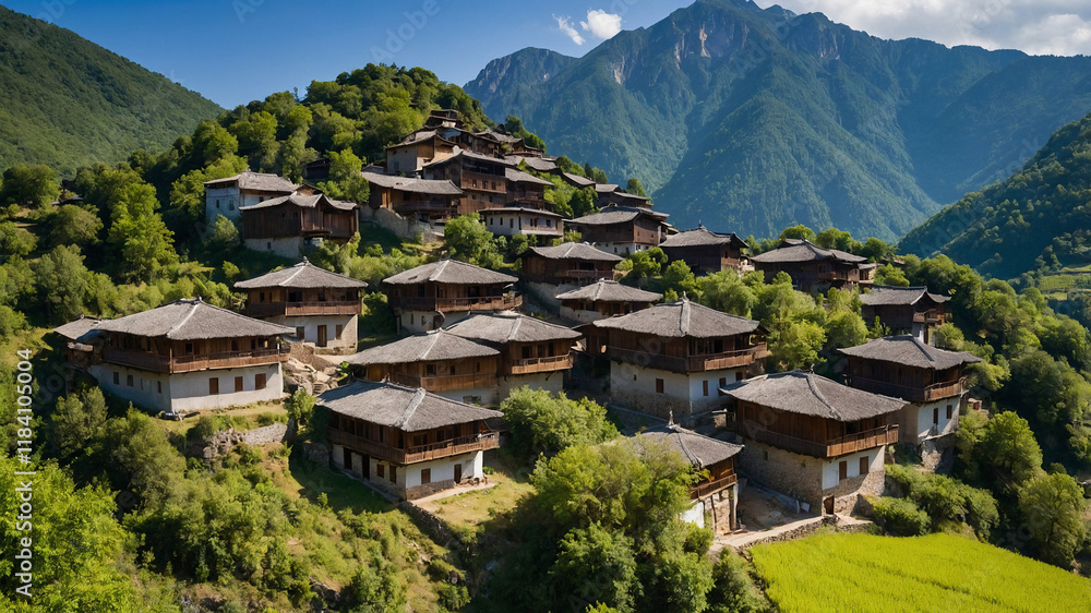 Secluded mountain villages with traditional architecture Secluded mountain villages with traditional architecture