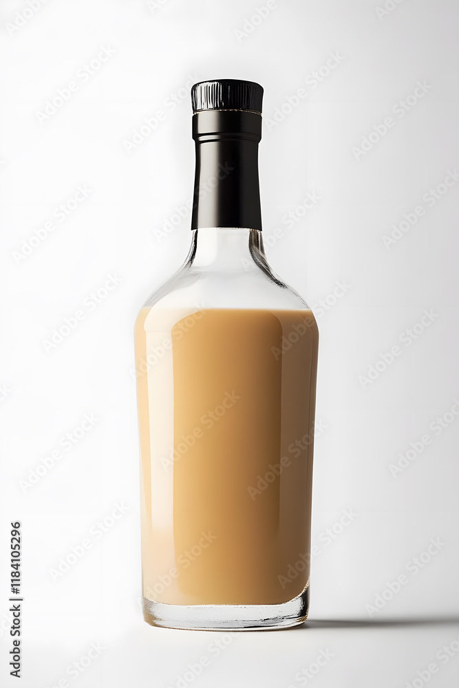 A bottle of Irish cream liqueur cocktail. Product mock up isolated on white A bottle of Irish cream liqueur cocktail. Product mock up isolated on white