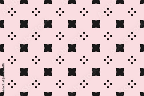 Modern Black Floral Seamless Pattern on Pastel Pink.