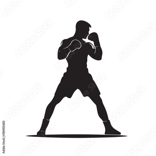 Silhouette of a Kickboxer in Defensive Stance – Vector Illustration