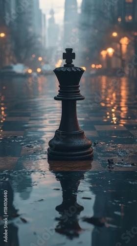 A king chess piece stands alone. photo