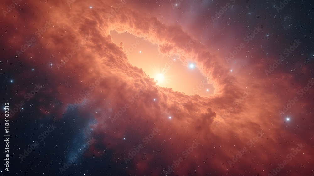 Fototapeta premium Stunning Peach Nebula, Vibrant Cosmic Dust, Stars, and Galaxy Background