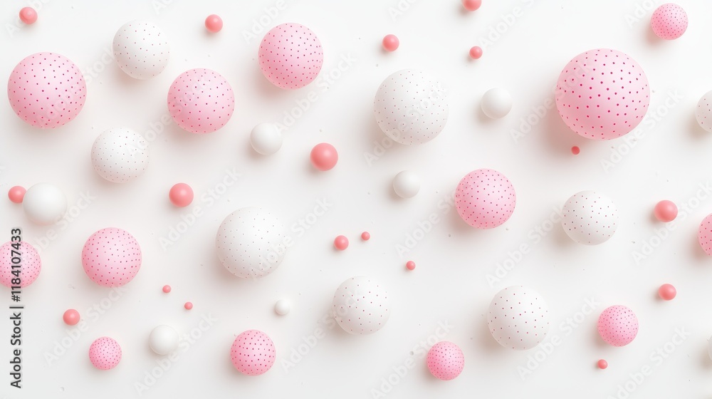 Fototapeta premium 3D render of pink and white spheres with delicate patterns, conveying softness and tranquility.