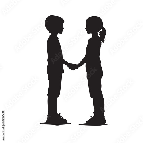 Silhouettes of teenagers looking at each other holding hands - Vector illustration
