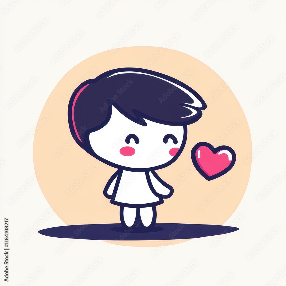 Charming and Playful Cartoon Character with Heart Symbol Portraying Happiness and Affection in a Minimalist Style, Perfect for Children’s Artwork or Merchandise Charming and Playful Cartoon Character with Heart Symbol Portraying Happiness and Affection in a Minimalist Style, Perfect for Children’s Artwork or Merchandise