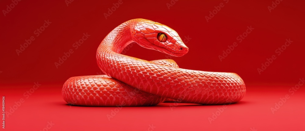 Fototapeta premium Joyful close-up of two small snakes against a vibrant red backdrop in studio setting