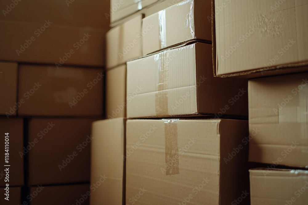 Family Relocation with Cardboard Boxes and Belongings in New Apartment Interior, Generative AI photo art Family Relocation with Cardboard Boxes and Belongings in New Apartment Interior, Generative AI photo art