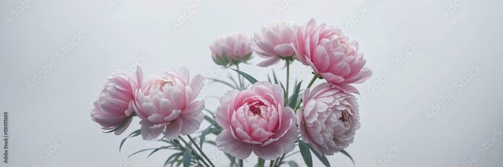 Soft focus image of pink peonies in a delicate arrangement on a light background Soft focus image of pink peonies in a delicate arrangement on a light background