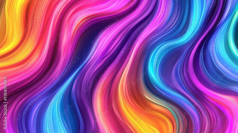 Obraz premium Abstract Wavy Rainbow Lines. Vector Celebration Squiggle Ribbons. Swirl Neon Colored Lines. Background with Gradient Curve Shapes