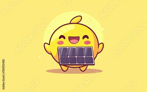 cute solar panel charachter smiled and happy photo