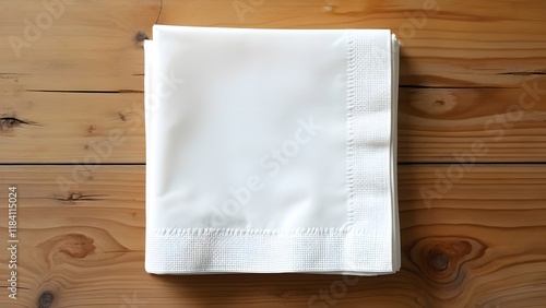 Overhead View of Neat Stack White Paper Napkins on Rustic Wooden Table - Minimalist Tabletop Photography