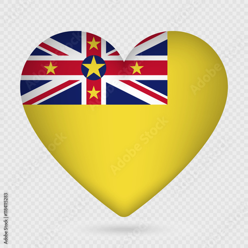 Niue flag in heart shape. Vector illustration.