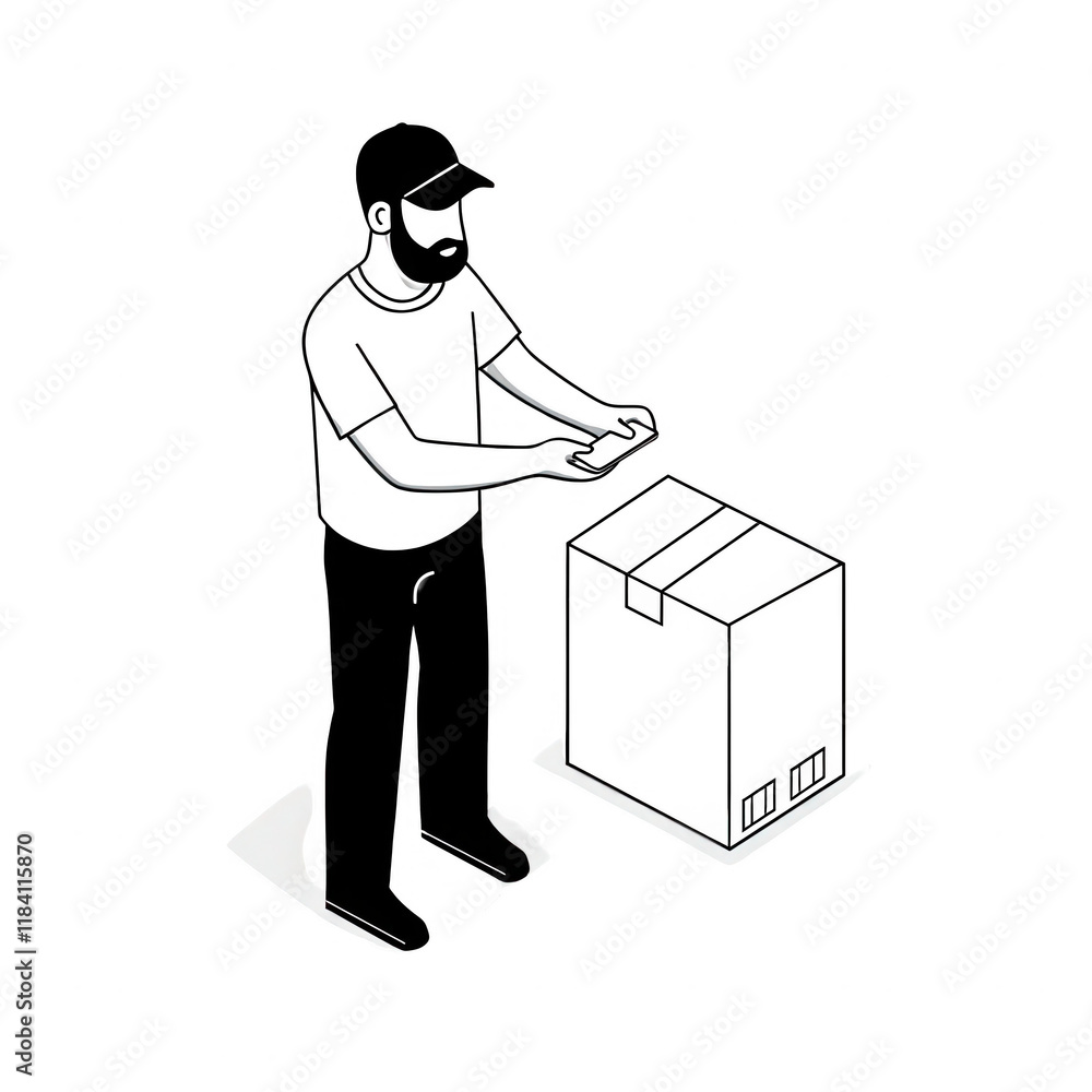 A delivery person handles a package with care and precision in a professional setting., isolated on a transparent background. A delivery person handles a package with care and precision in a professional setting., isolated on a transparent background.