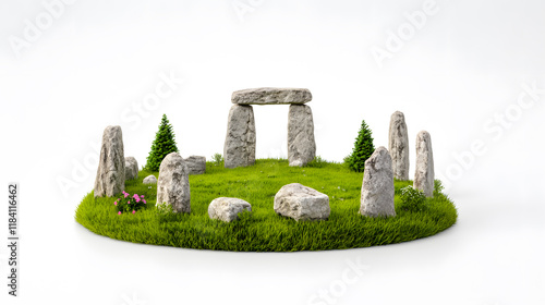 Ancient stone monument landscape isolated on white background photo