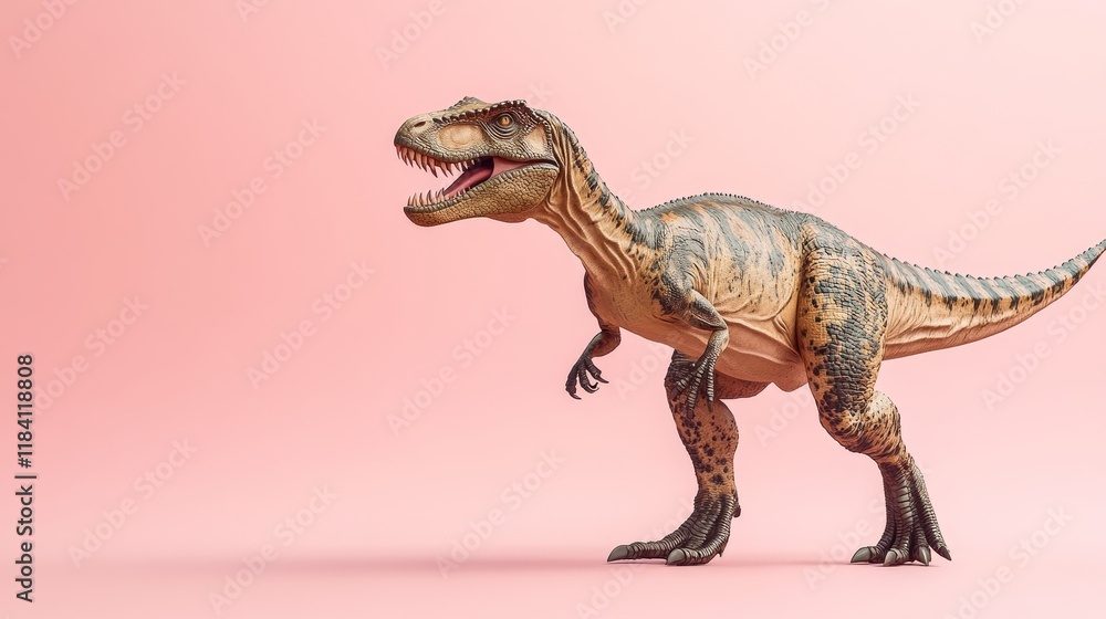 Obraz premium Majestic Ceratosaurus in Artistic Realism on Pale Pink Background with Copy Space, Isolated Elements for Design Concept.
