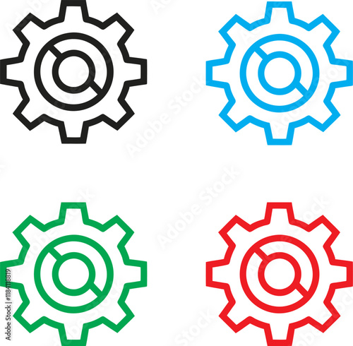 minimalist icons, user profiles with gears, circular head silhouettes, abstract human representations, colorful geometric shapes, simple vector graphics, technical support symbols, account settings co