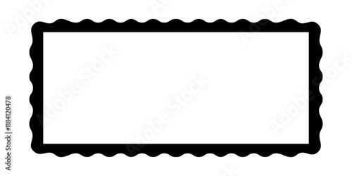 Rectangle frame with wavy edges. Rectangular shape with curvy borders. Empty text box, tag or label isolated on white background. Picture or mirror vignette. Vector graphic illustration.