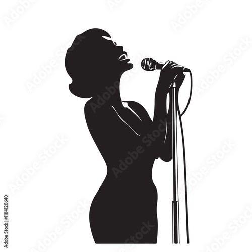 Silhouette of a Female Singer Performing - Vector Illustration
