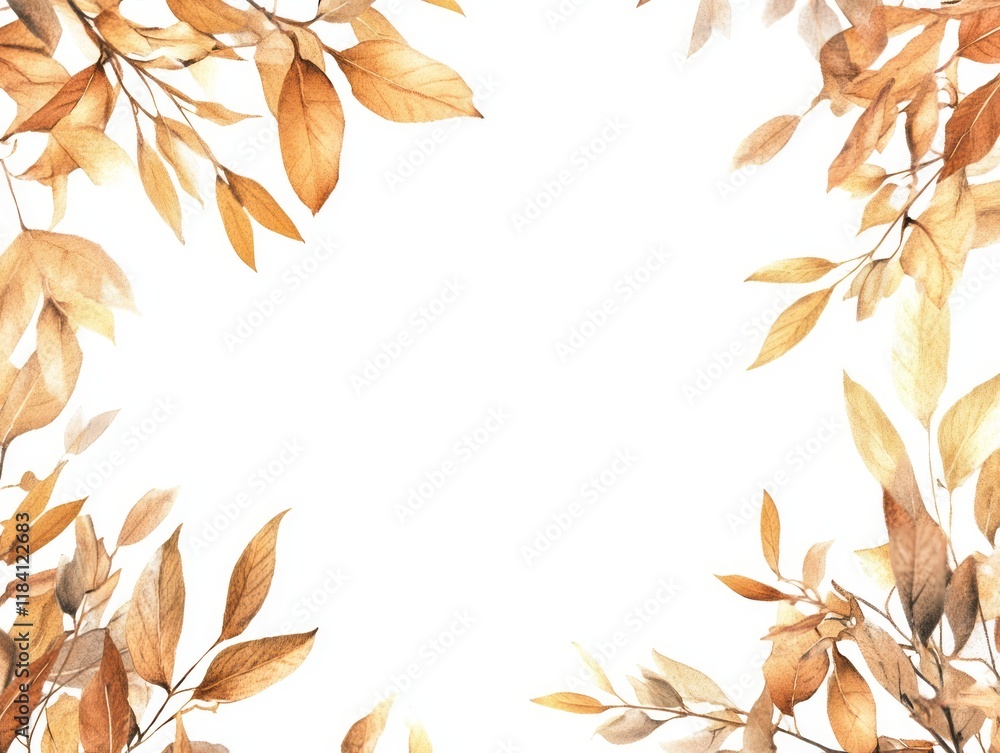 Dried Leaves Frame Autumnal Branch Border Design Dried Leaves Frame Autumnal Branch Border Design