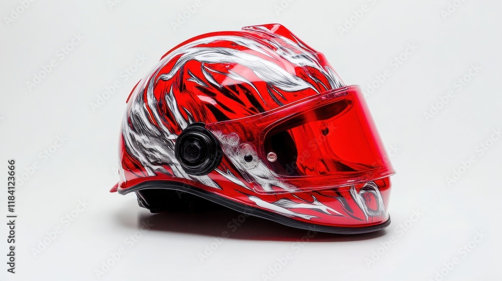 Fototapeta premium Vibrant Red Firefighter Helmet with Glossy Finish