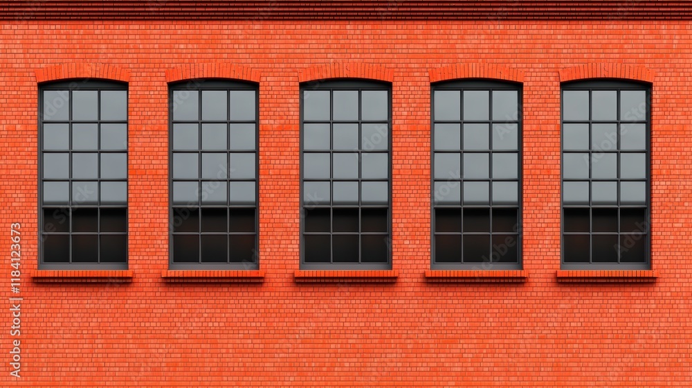 Four Black Framed Windows on a Red Brick Wall Four Black Framed Windows on a Red Brick Wall
