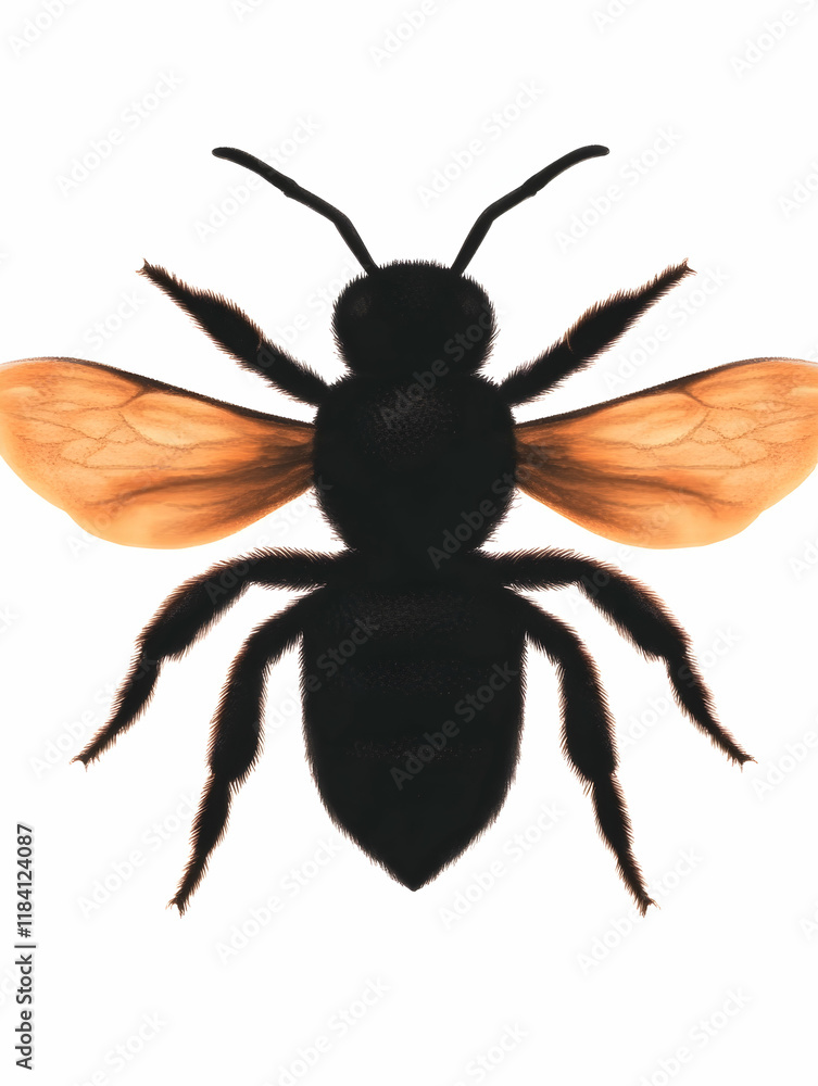 Obraz premium Close-up of a bee, wings spread, isolated on white background, suitable for educational materials about insects